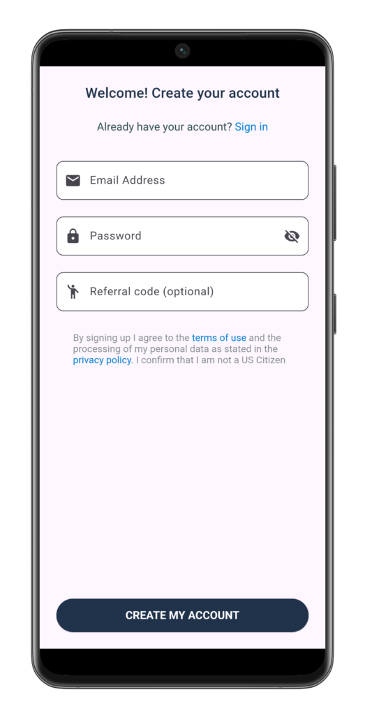 Sign Up screen